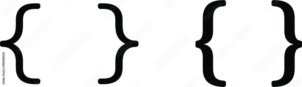 Fototapeta premium Black curly braces set vector illustration, minimalist coding brackets for computer programming and mathematical equations