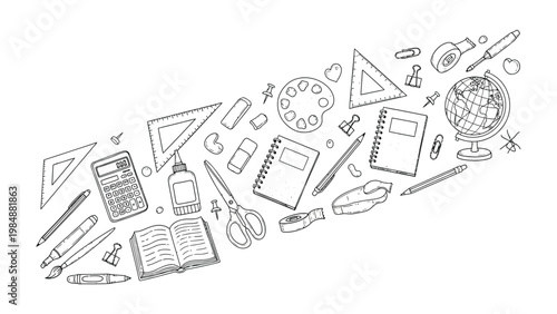 Stationery Essentials: A comprehensive array of essential stationery items, meticulously arranged and ready for creative exploration and academic pursuits.