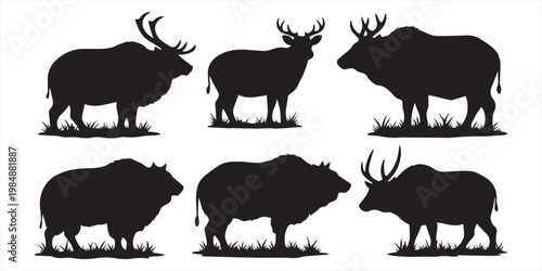 Big mammals of the northern lands vector silhouettes collection