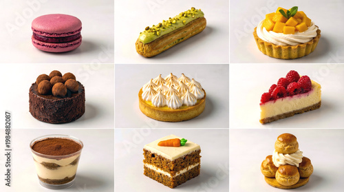 A collage of various desserts, including pastries and cakes.