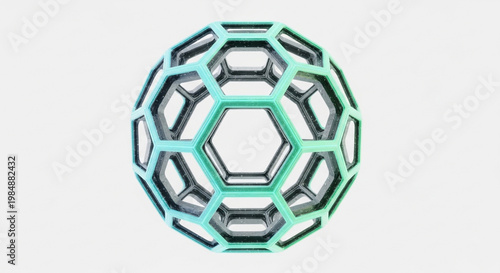 Abstract geometric sphere with hexagonal and pentagonal faces scientific molecule structure futuristic