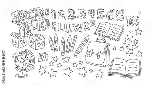 Educational Elements: An illustrated assortment of educational tools, ready to inspire and engage young learners