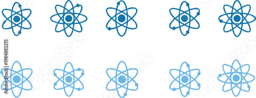 Vector illustration of atomic structure icons with nucleus and electron orbits for science, chemistry, and physics design