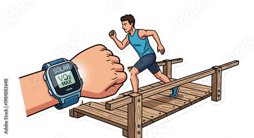 man running on bridge with fitness tracker on wrist