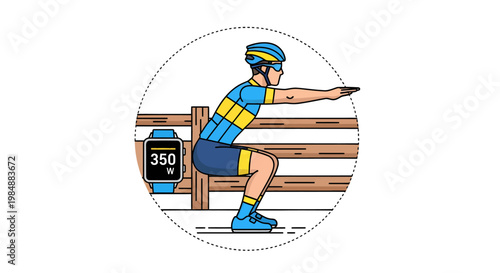 Cyclist taking a break sitting on wooden fence with water bottle