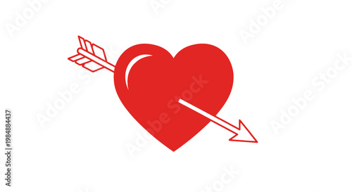 Red heart and heartbeat symbol with an arrow vector illustration for Valentine's Day romance celebration card design on a red passion shape background