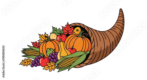 A cute cartoon illustration of a rooster and poultry bird in a garden nature setting designed as a vector art drawing for a Thanksgiving holiday symbol