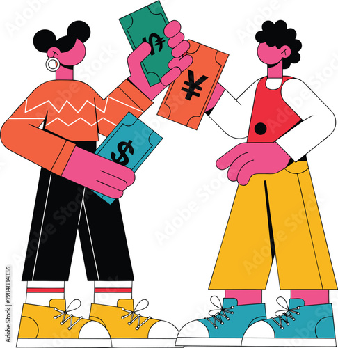 Currency exchange icon with money conversion arrows for global finance forex vector EPS design set