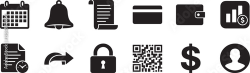 Finance app icon collection with banking, payment, wallet, chart and fintech symbols for UI design.