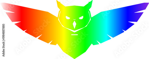 Rainbow Owl Logo Vector, Colorful Gradient Bird Icon, Minimalist Flying Owl Graphic