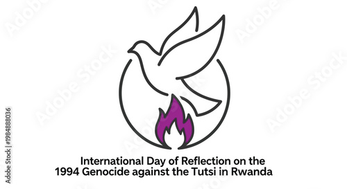 Symbolic dove and flame representing remembrance for the 1994 Rwandan genocide victims