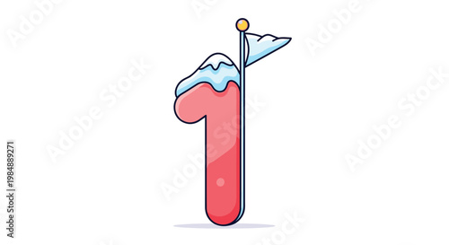 Large red number one character with a snow cap and a small white flag on a pole, symbolizing winter accomplishments or first place.