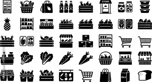 Outline icons of food storage techniques for preserving fresh produce

