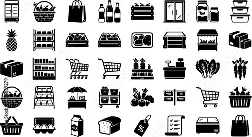 Outline icons of food storage techniques for preserving fresh produce
