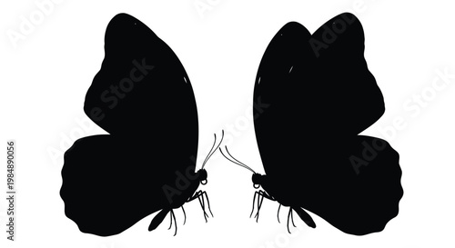 Black butterfly with spread wings and antennae on transparent background silhouette