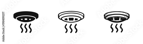 Smoke detector and fire alarm sensor icons for home safety and security