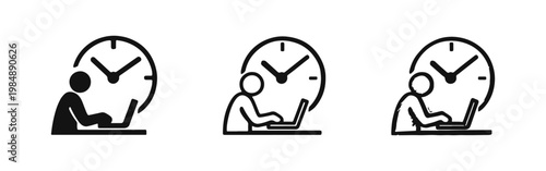 Office Worker at Desk with Clock Icons - Deadline and Productivity