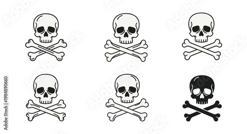 Pattern of skull and crossbones icons in various styles including solid and outline versions for different design uses.