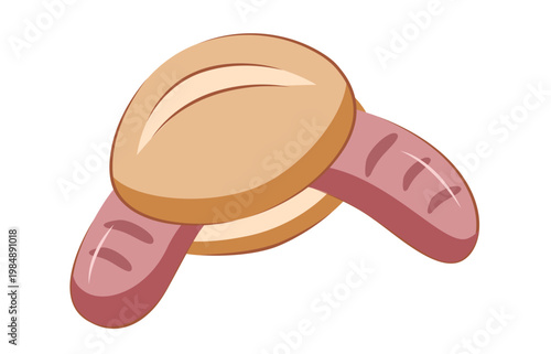German sandwich with bread roll and sausage. Flat vector illustration of traditional bakery snack, perfect for street food menus, deli branding or food graphics.-1