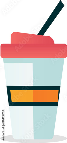 Paper coffee cup with lid and straw for comfortable coffee drinking on the go