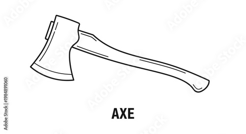 Woodworking axe line drawing icon with a long handle and sharp blade for lumberjack and forest management tool illustrations.