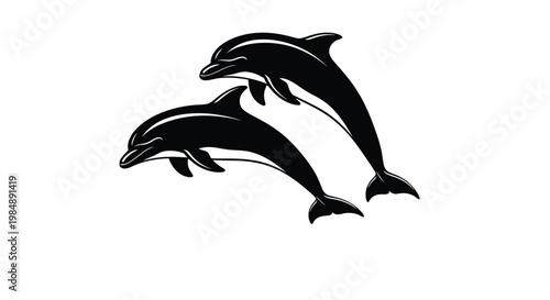 Two leaping dolphins in black a striking image on transparent background silhouette