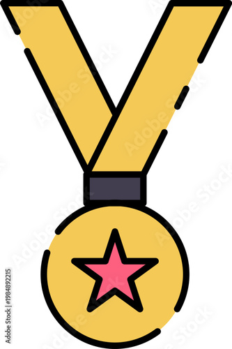 A golden medal with a pink star, symbolizing achievement, victory, and recognition for excellence in competitions or awards ceremonies