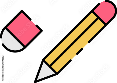 An illustration of a pencil and an eraser, symbols of education, writing, and creativity, perfect for design projects related to learning and artistic expression
