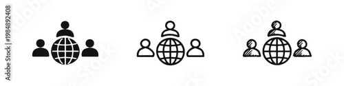 Global Networking and Team Collaboration Icon Set with Globe and Human Figures