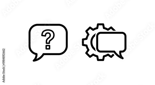 Question mark and support hub icons with question assistance information communication mechanical solution customer feedback platform background questionmark