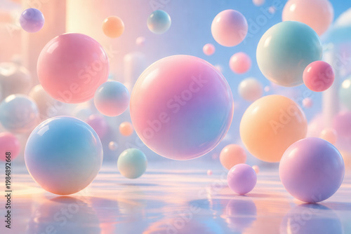 Pastel Floating Spheres in a Soft Dreamlike Abstract Space