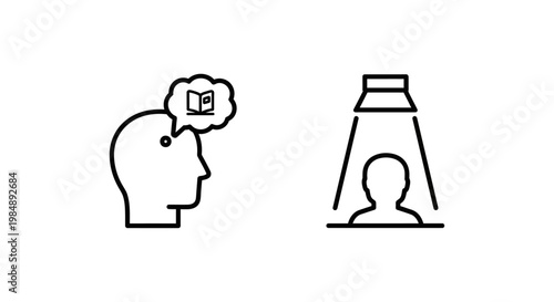 Deep work and focus mode concepts with icons illustration thinking learning education knowledge concentration mindfulness cognition silhouette minimalist background representation