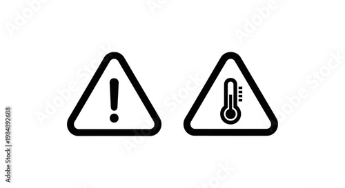 Temperature exposure warning and alert icons with temperature related warning sign thermometer icon hot weather temperature exposure illustration triangle thermometer measurement attention