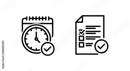 Time-block success and schedule completion icons representing efficient planning and task management achievements with schedule complete completion calendar document checklist management