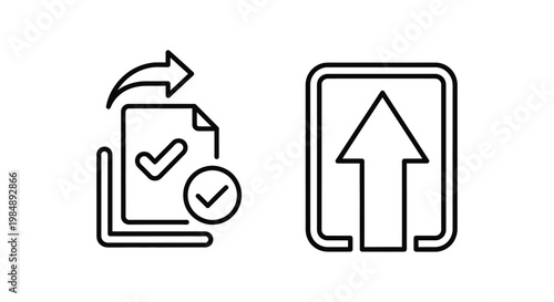 Digital interface line icons for form submit and submit action concepts with document checkmarks and upload arrow symbols document checkmark interface internet complete application minimalist
