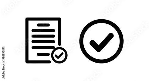 Approved document with signature and checkmark confirmation icons document approval checkmark complete verified signature contract agreement paperwork accepted background isolated