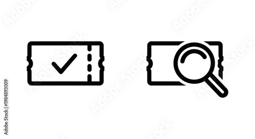 Ticket status and tracking line icons set for reservation management and order verification system with tracking magnifying validation admission reservation management interface minimalist