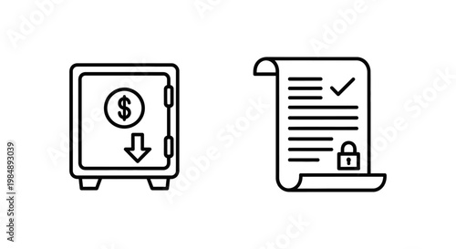 Financial security and compliance icons for asset retention and legal policy document verification with retention security protection business compliance document agreement contract investment