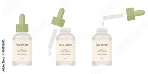 Three dropper bottles, minimalist design