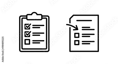 Task management and work queue icons showing a checklist clipboard and document for project tracking and productivity with checklist clipboard document business management productivity planning