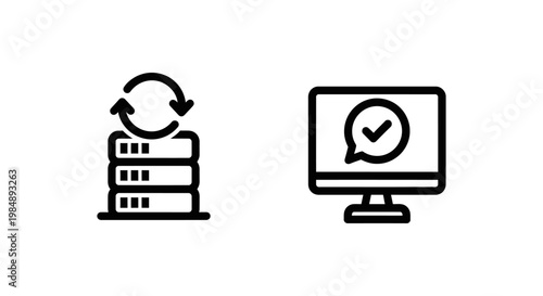 System status and status page icons for it infrastructure monitoring server health and website uptime verification with computer technology networking infrastructure monitoring software isolated