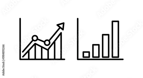 Business workload trend and data graph icon set featuring line chart with growth arrow and bar chart illustration workload analysis progress business statistics financial performance increase