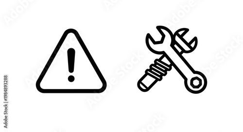 Error trigger warning triangle icon and error handling wrench with screwdriver tool symbols for technical maintenance handling screwdriver maintenance technical software troubleshooting