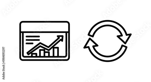 Asset dashboard window icon with line chart and circular arrows refresh symbol for data updates and synchronization dashboard synchronize interface application software analysis statistics