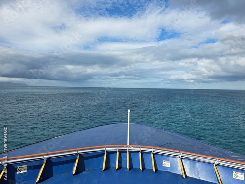 view from ship bow towards open ocean