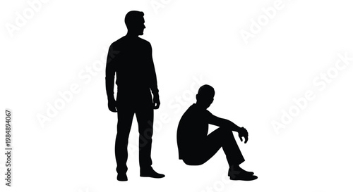 Two men in different poses a striking silhouette on transparent background