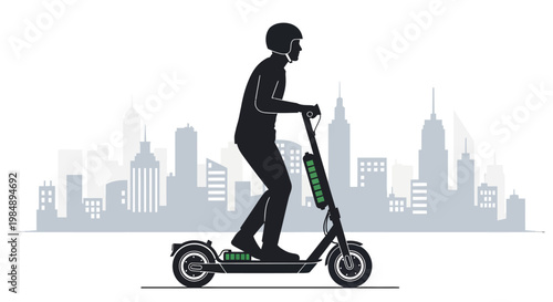 Person riding electric scooter in city, urban transportation concept