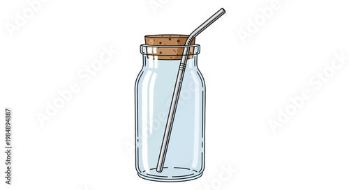 Glass jar with metal straw and wooden lid