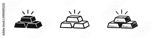 Gold Bars Icon Collection Representing Wealth, Investment, and Financial Security
