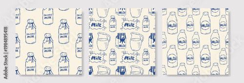 Handdrawn seamless pattern set with milk